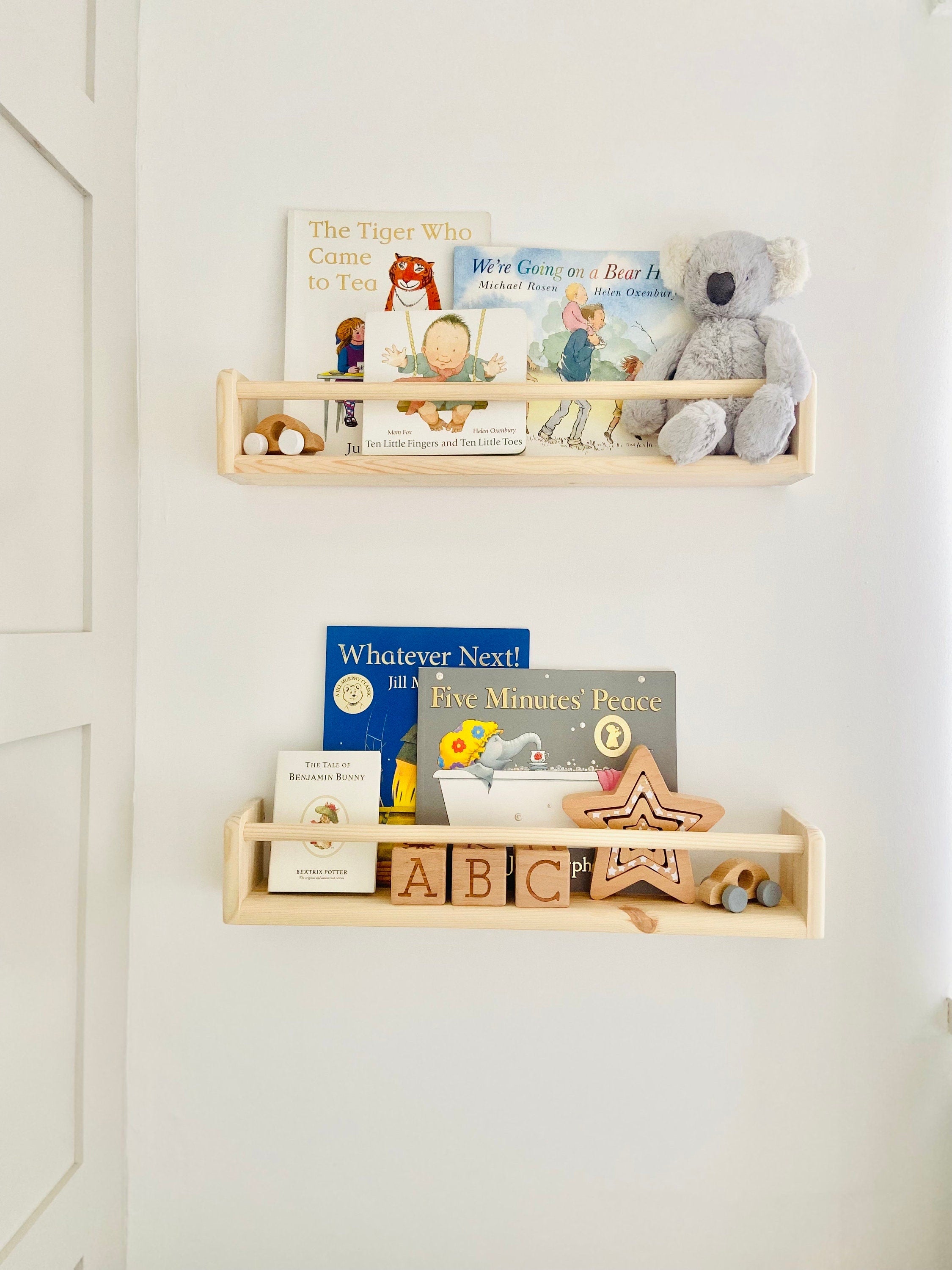 Handmade Nursery Bookshelves: Set Of Two Sustainable Wood Shelves