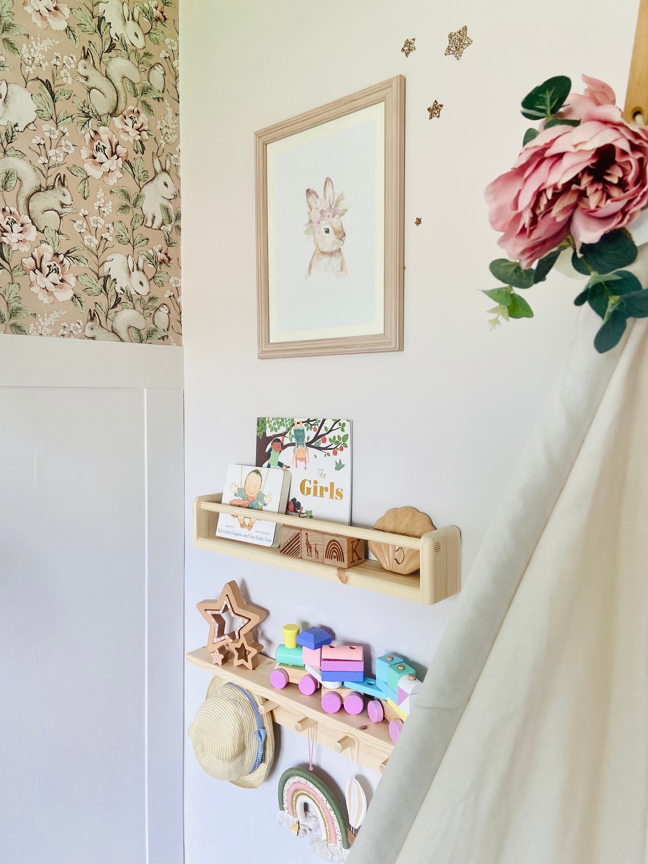Handmade Nursery Shelf Set: Book Display & Peg Rail