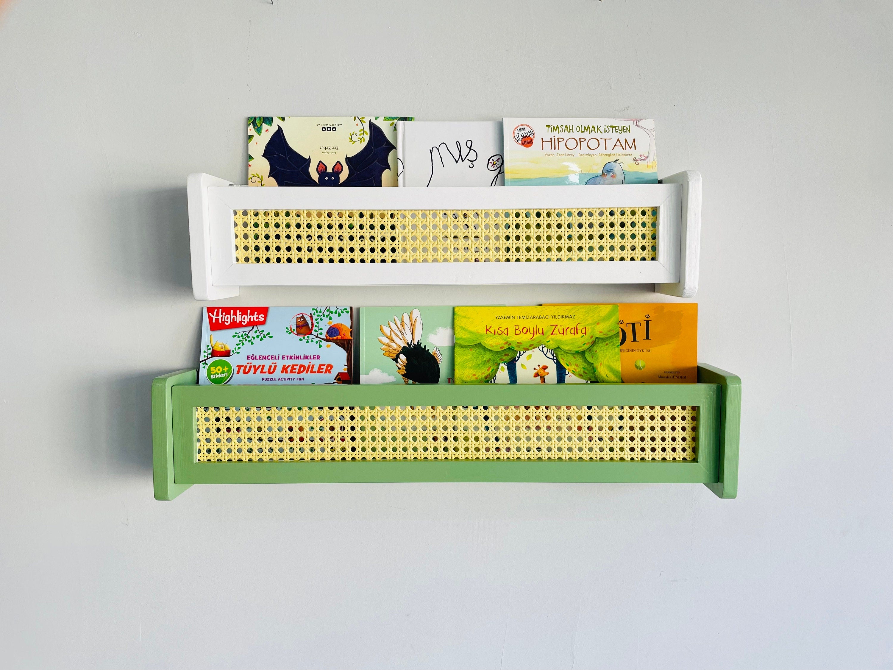 Rattan Bookshelf Wall Shelf - Kids Room Decor, Nursery Shelves.
