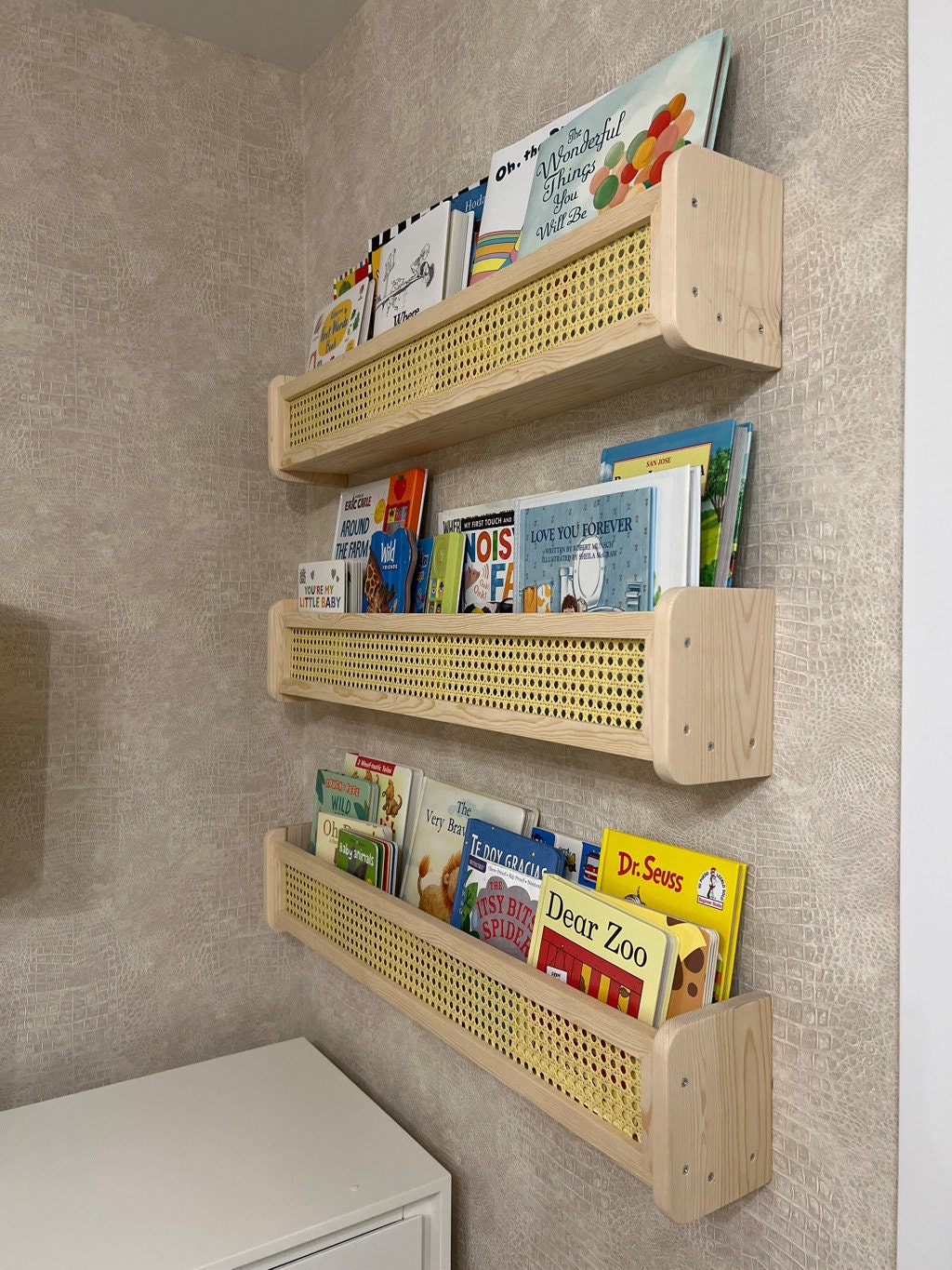 Rattan Bookshelf Wall Shelf - Kids Room Decor, Nursery Shelves.