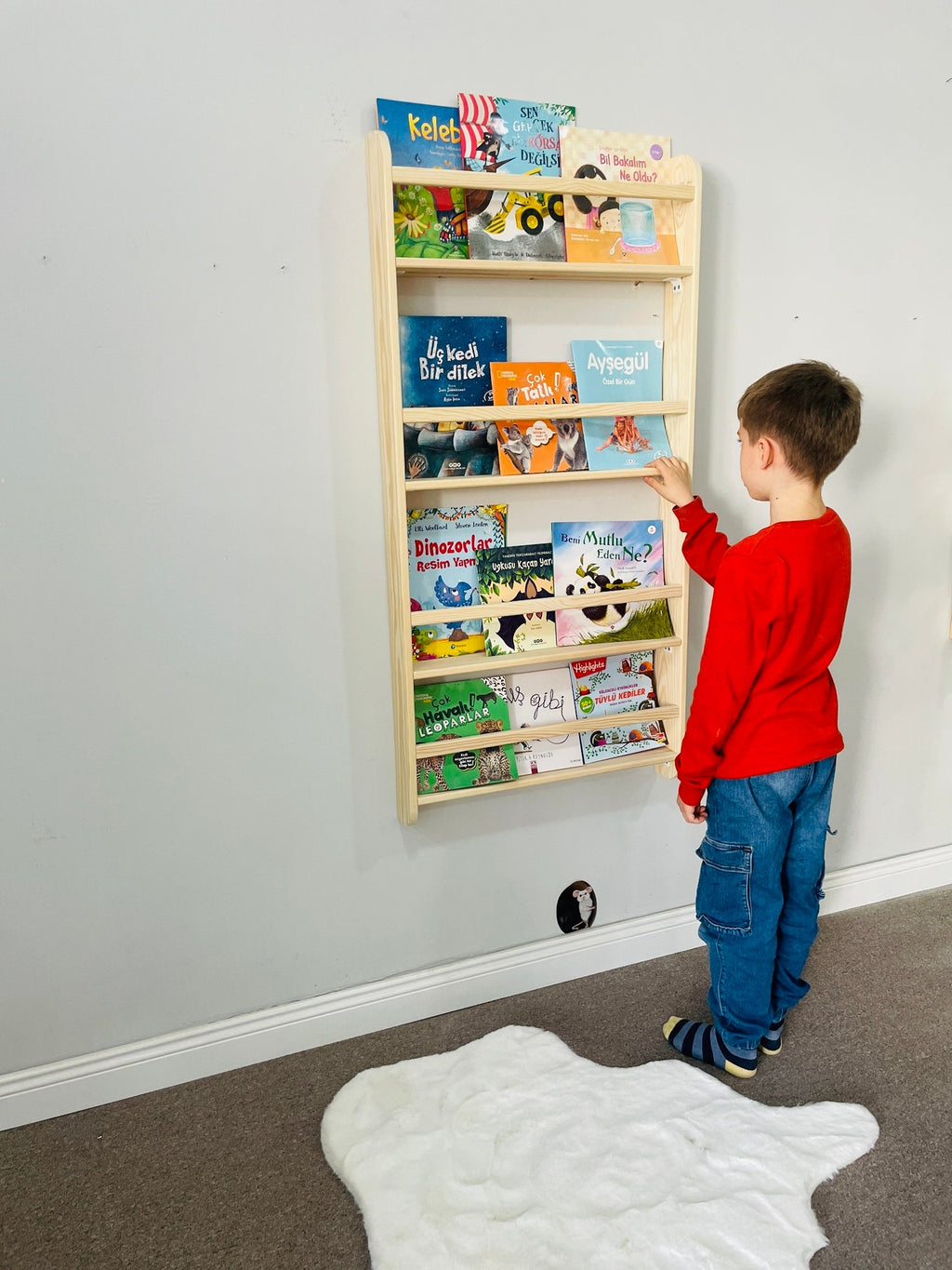 Wall Mounted 4 Shelves Space Saver Kids Bookshelf, Book Display For Baby, Book Organiser For Kids Room, Gift For Baby