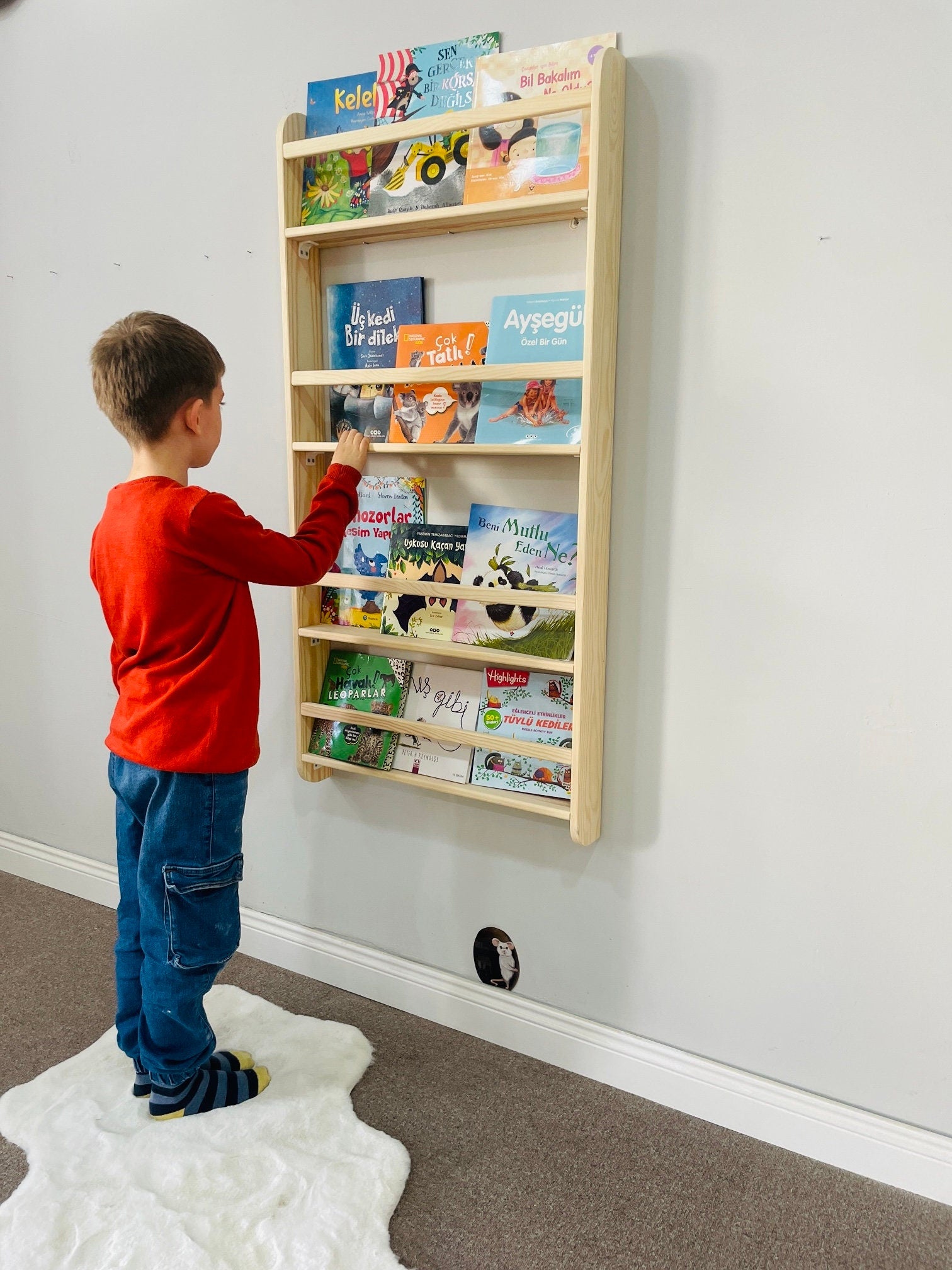 Wall Mounted 4 Shelves Space Saver Kids Bookshelf, Book Display For Baby, Book Organiser For Kids Room, Gift For Baby