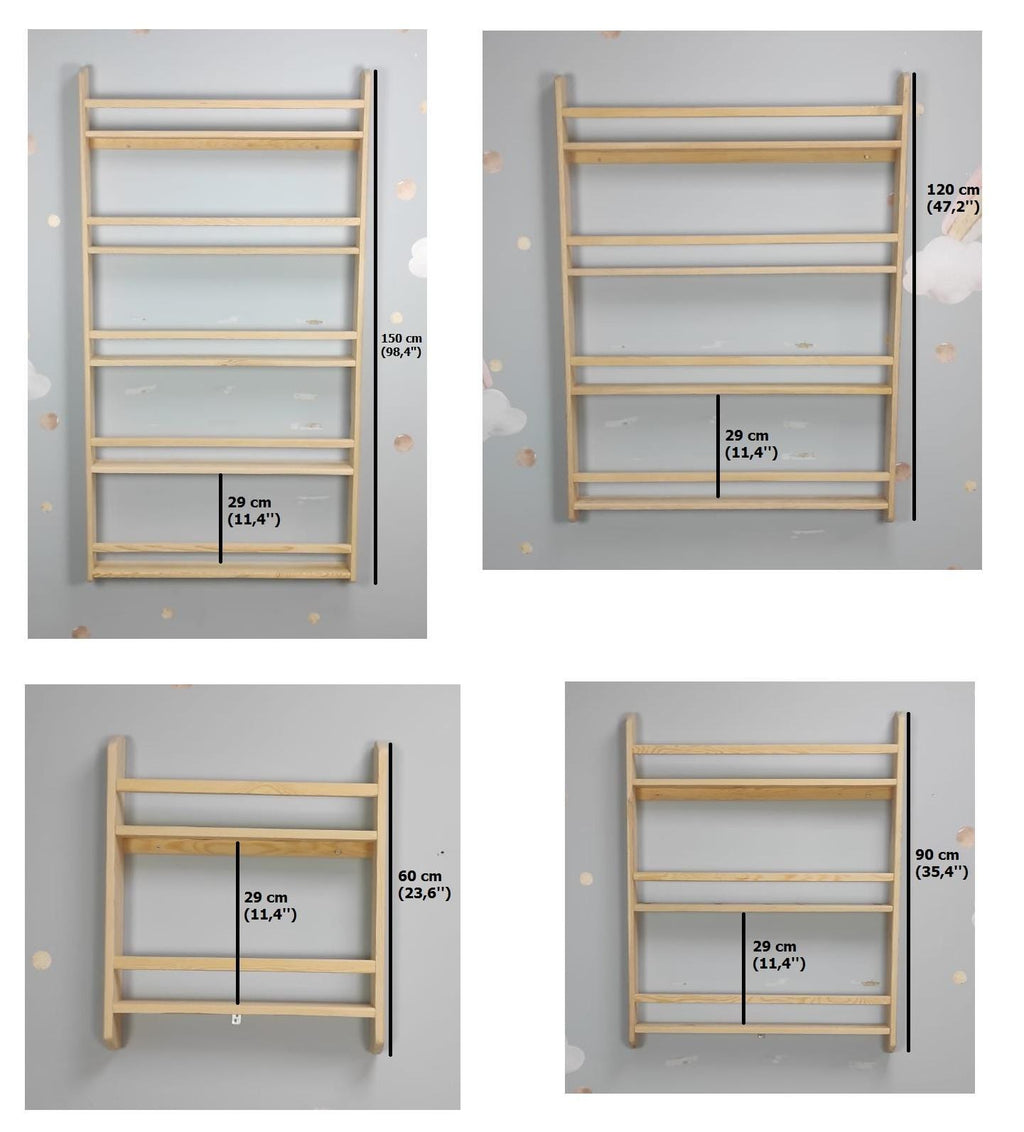 Wall Mounted Bookshelf For Kids, Natural Pine Toddler Book Rack, Eco-friendly Wooden Nursery Shelf Organizer