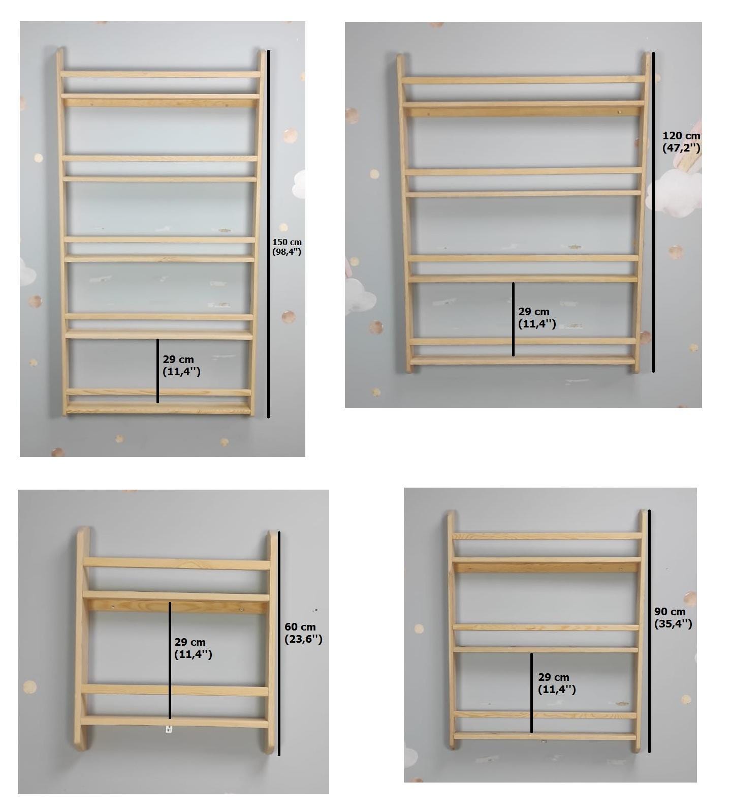 Wall Mounted Bookshelf For Kids, Natural Pine Toddler Book Rack, Eco-friendly Wooden Nursery Shelf Organizer