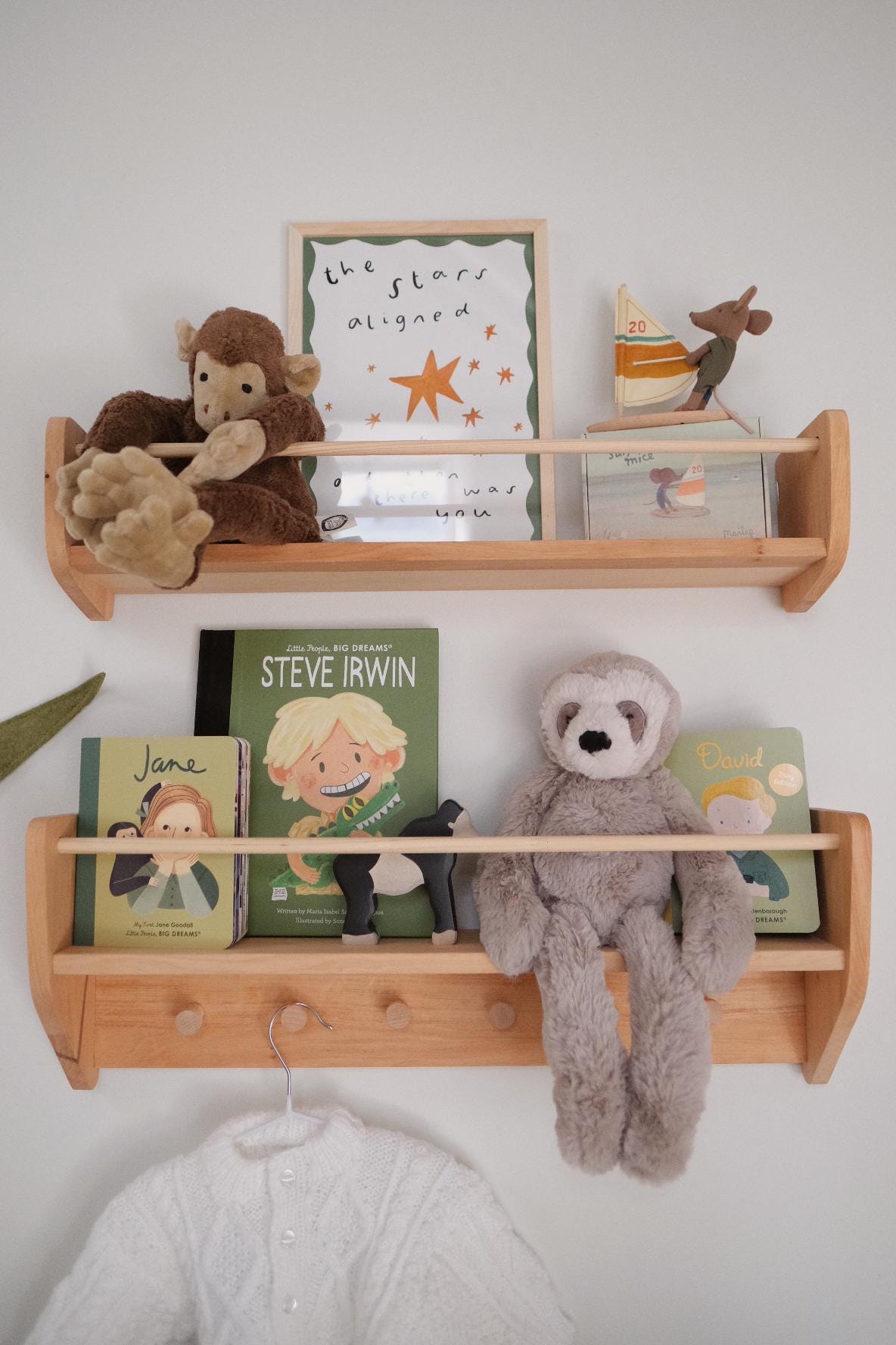 Nursery Decor Art, Gift For Child, Kids Room Shelf With Hooks Nursery Shelves, Kids Wall Bookshelf, Babyroom Decoration