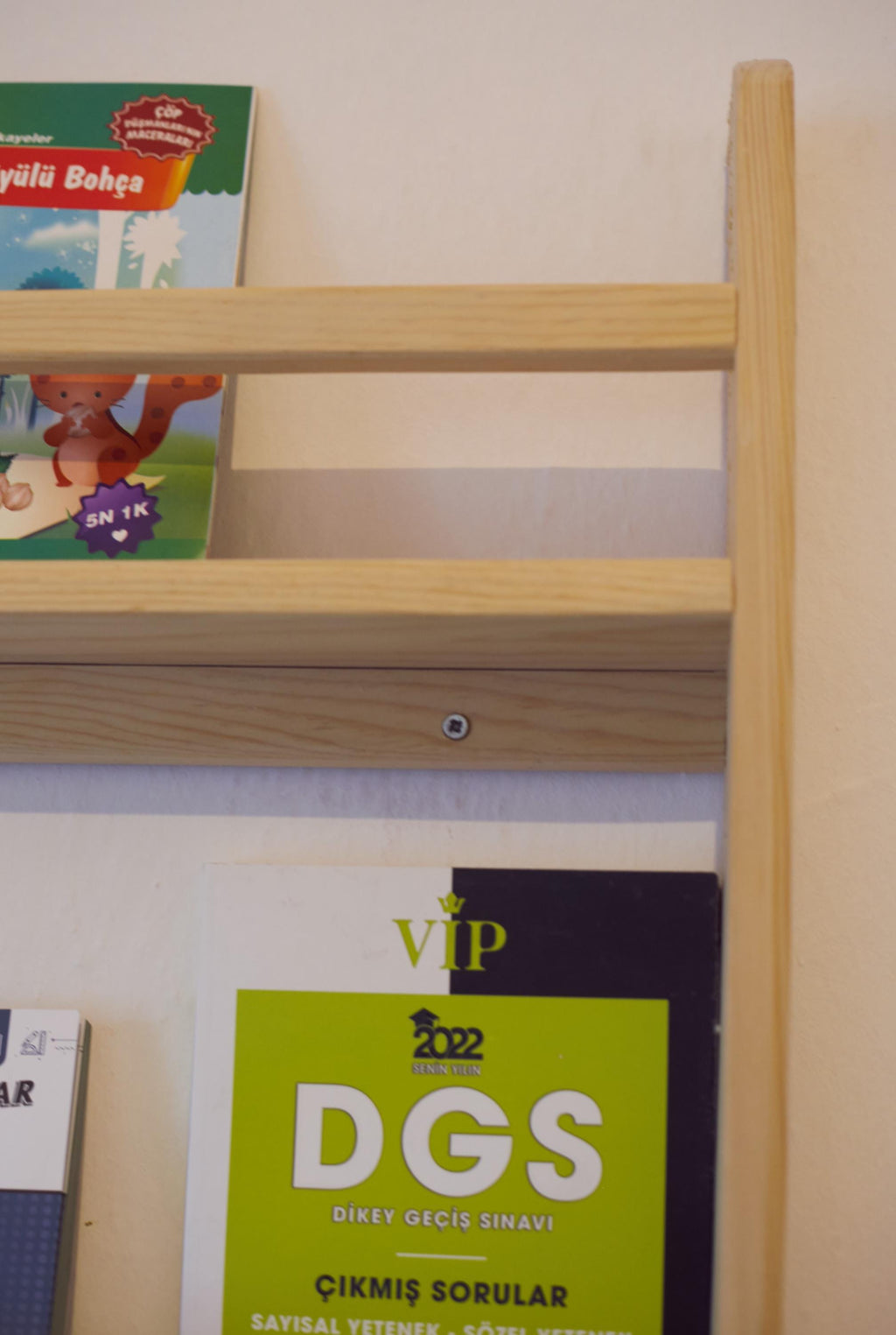 Wall Mounted Bookshelf For Kids, Natural Pine Toddler Book Rack, Eco-friendly Wooden Nursery Shelf Organizer