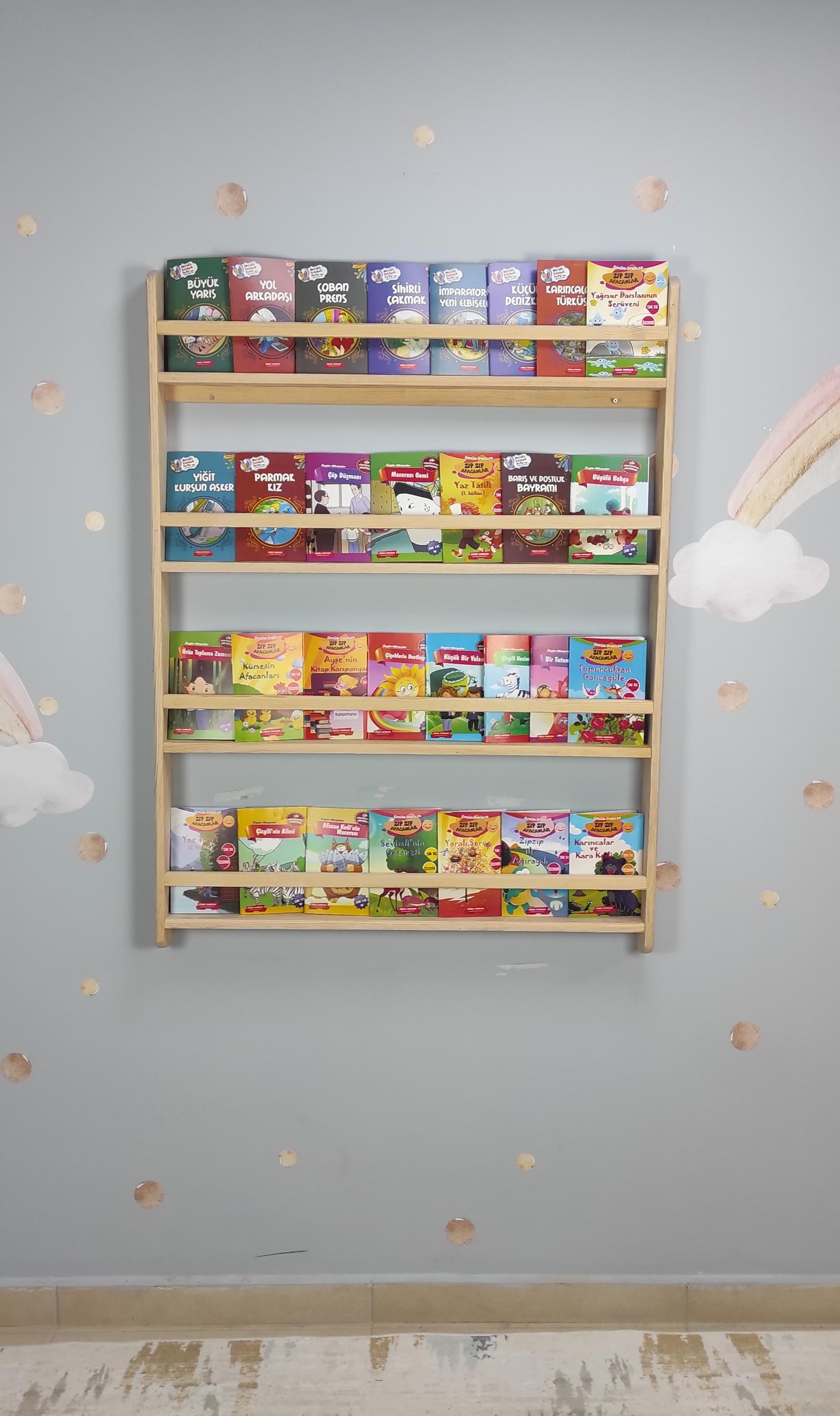 Wall Mounted Bookshelf For Kids, Natural Pine Toddler Book Rack, Eco-friendly Wooden Nursery Shelf Organizer