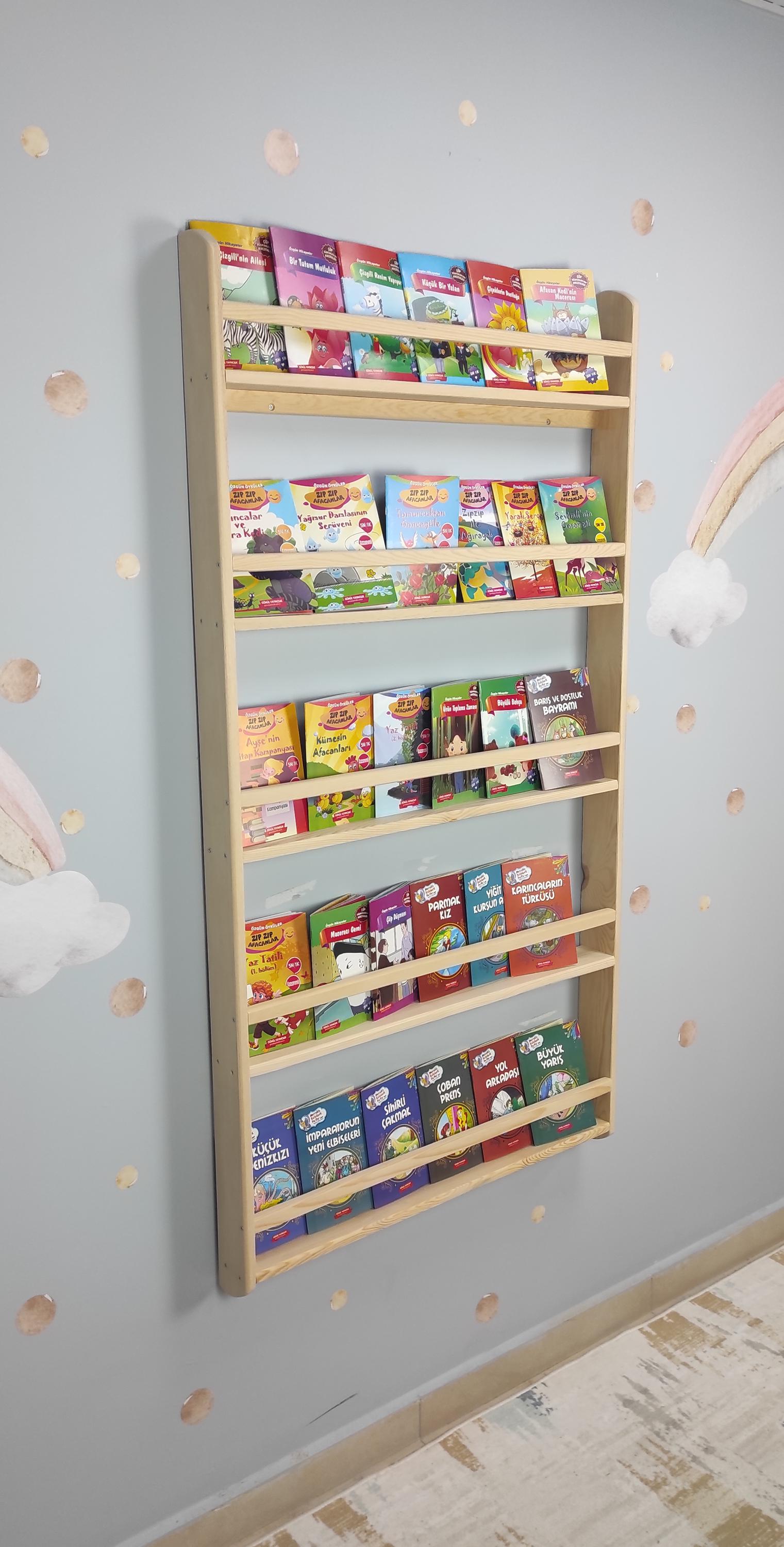 Wall Mounted Bookshelf For Kids, Natural Pine Toddler Book Rack, Eco-friendly Wooden Nursery Shelf Organizer