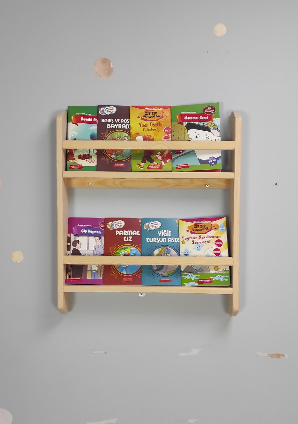 Wall Mounted Bookshelf For Kids, Natural Pine Toddler Book Rack, Eco-friendly Wooden Nursery Shelf Organizer