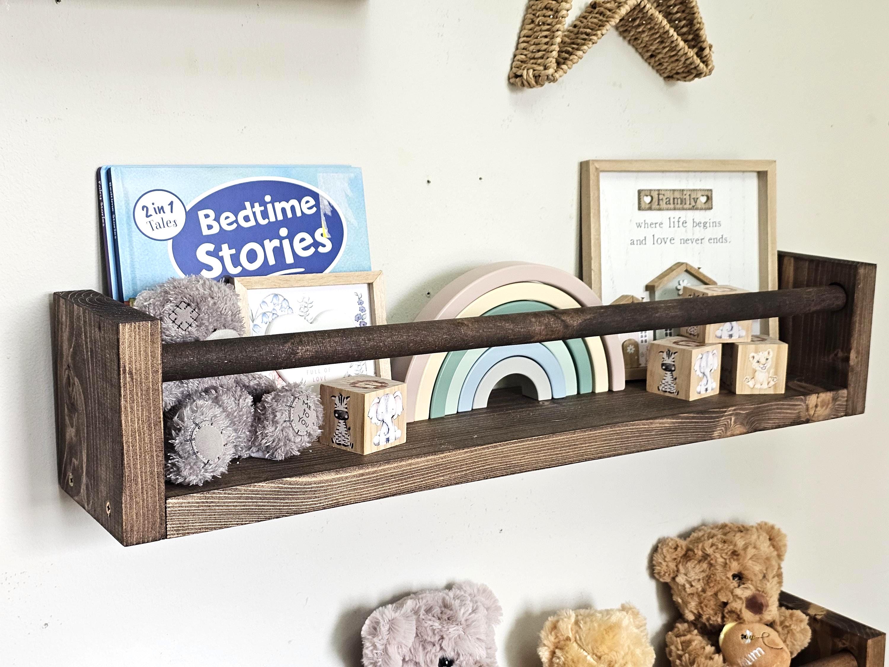 Handmade Rustic Wood Nursery Shelf With Clothes Rail - Floating Bookshelf