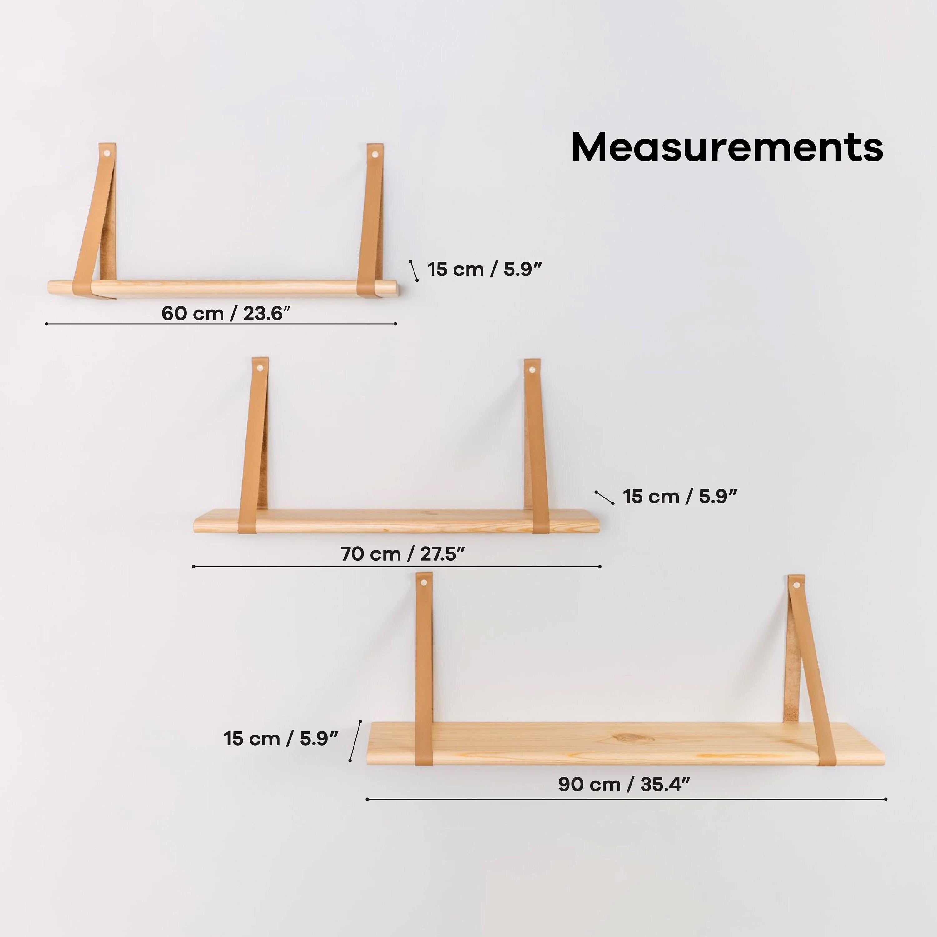 Nursery Hanging Bookshelf, Floating Wood Shelves With Leather Strap