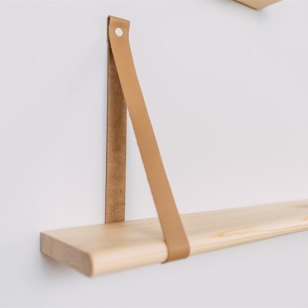 Nursery Hanging Bookshelf, Floating Wood Shelves With Leather Strap