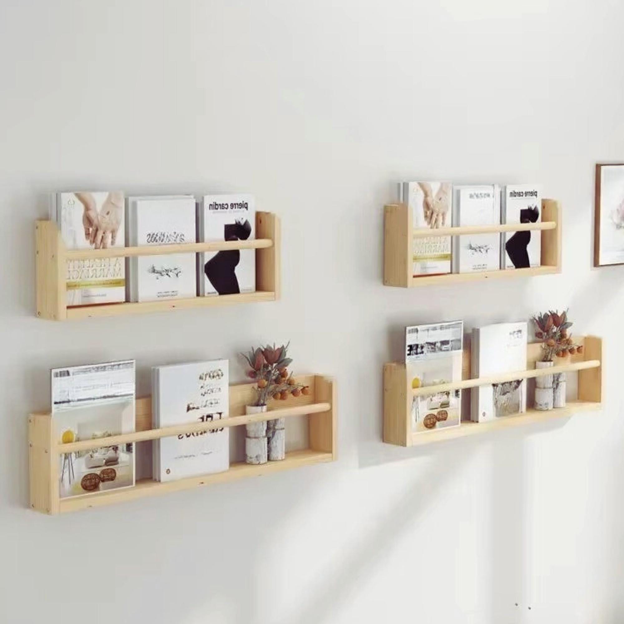 Wood Floating Nursery Book Shelves Wall Mounted Kids Bookshelf For Bedroom Living Room Bathroom Kitchen Storage