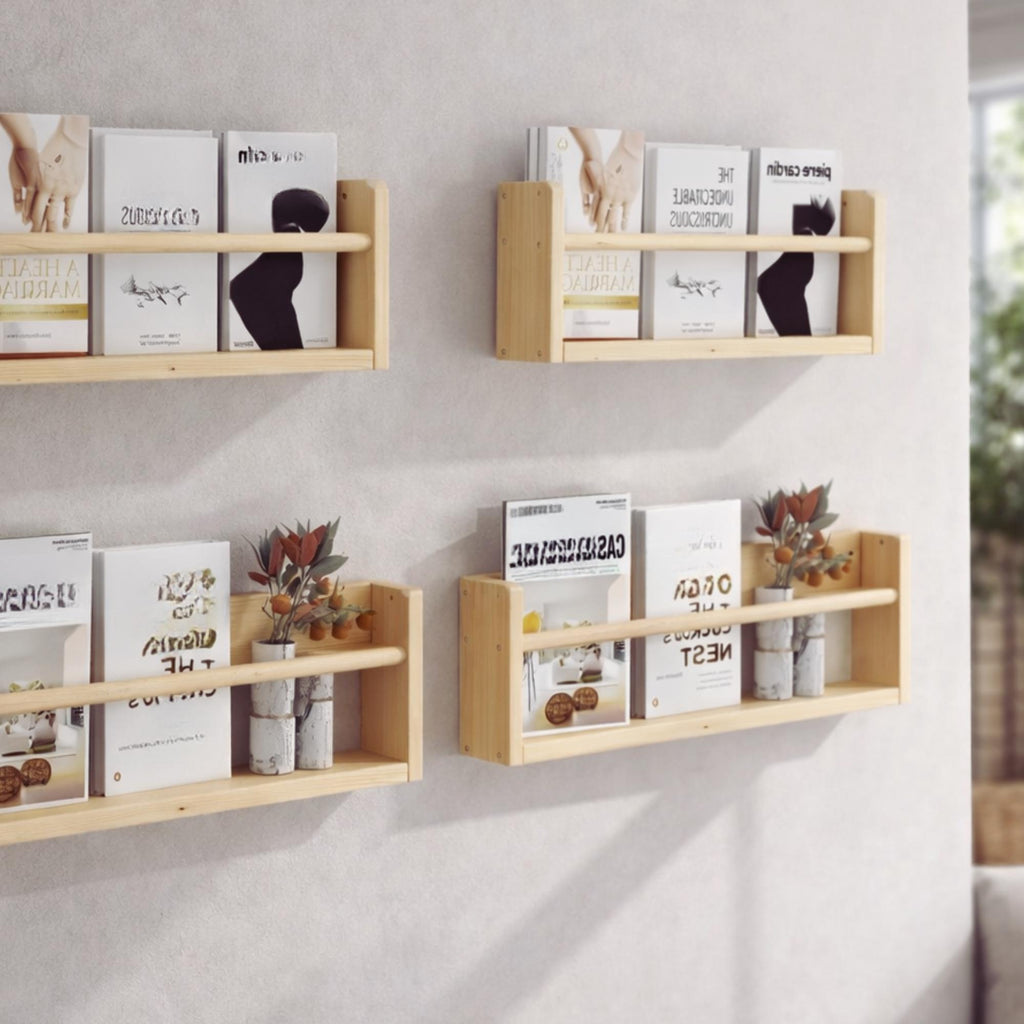 Wood Floating Nursery Book Shelves Wall Mounted Kids Bookshelf For Bedroom Living Room Bathroom Kitchen Storage