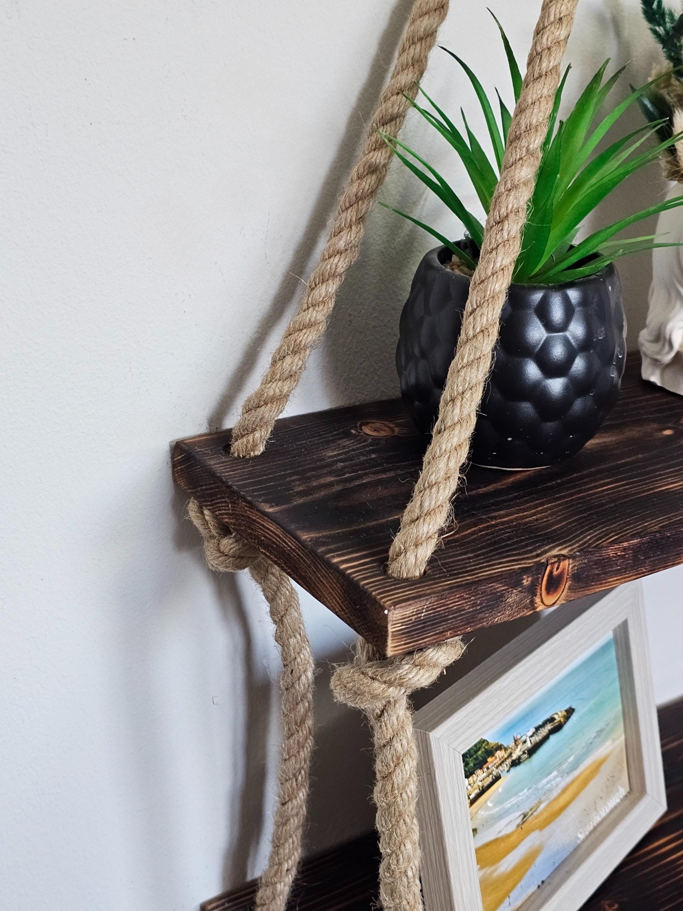 Rustic Wood Wall Shelf With Rope
