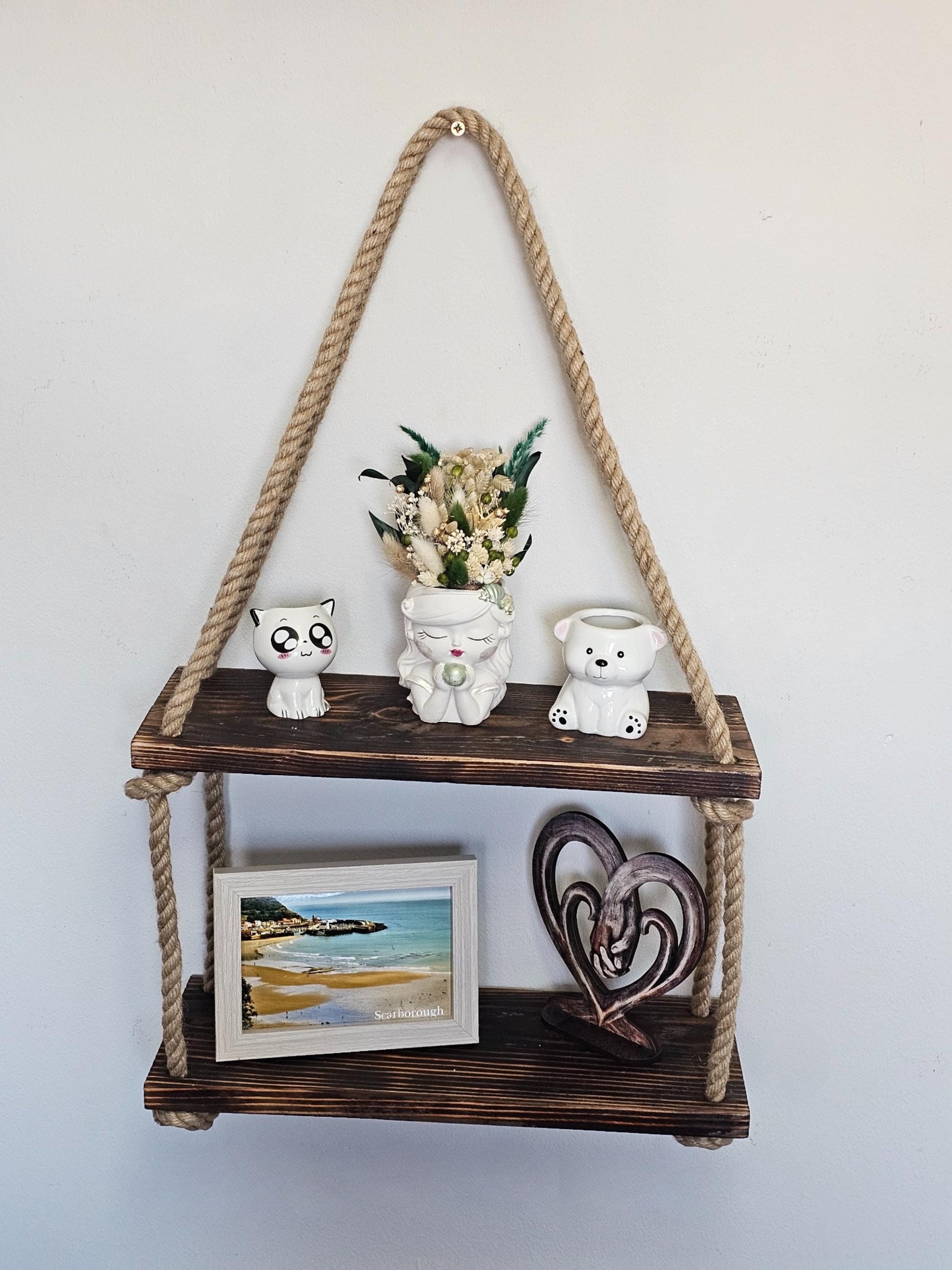 Rustic Wood Wall Shelf With Rope