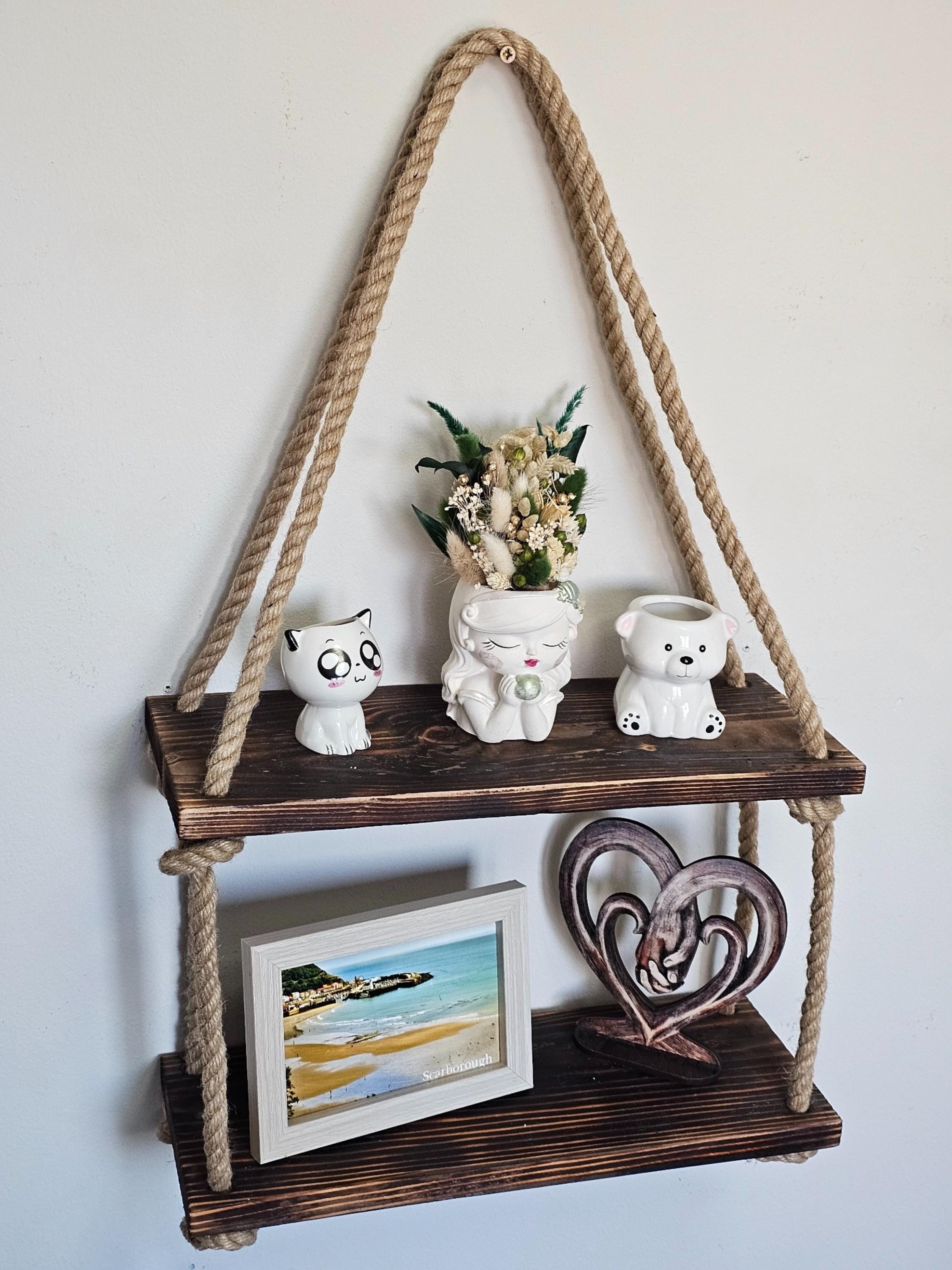 Rustic Wood Wall Shelf With Rope
